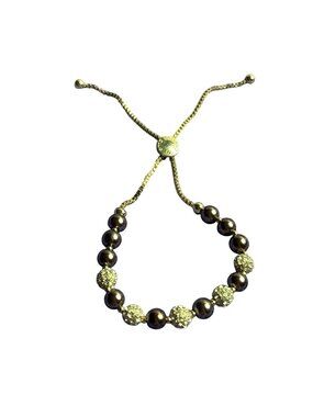 Charter Club Brown Faux Pearl Rhinestone Pave Adjustable Bracelet Box Chain